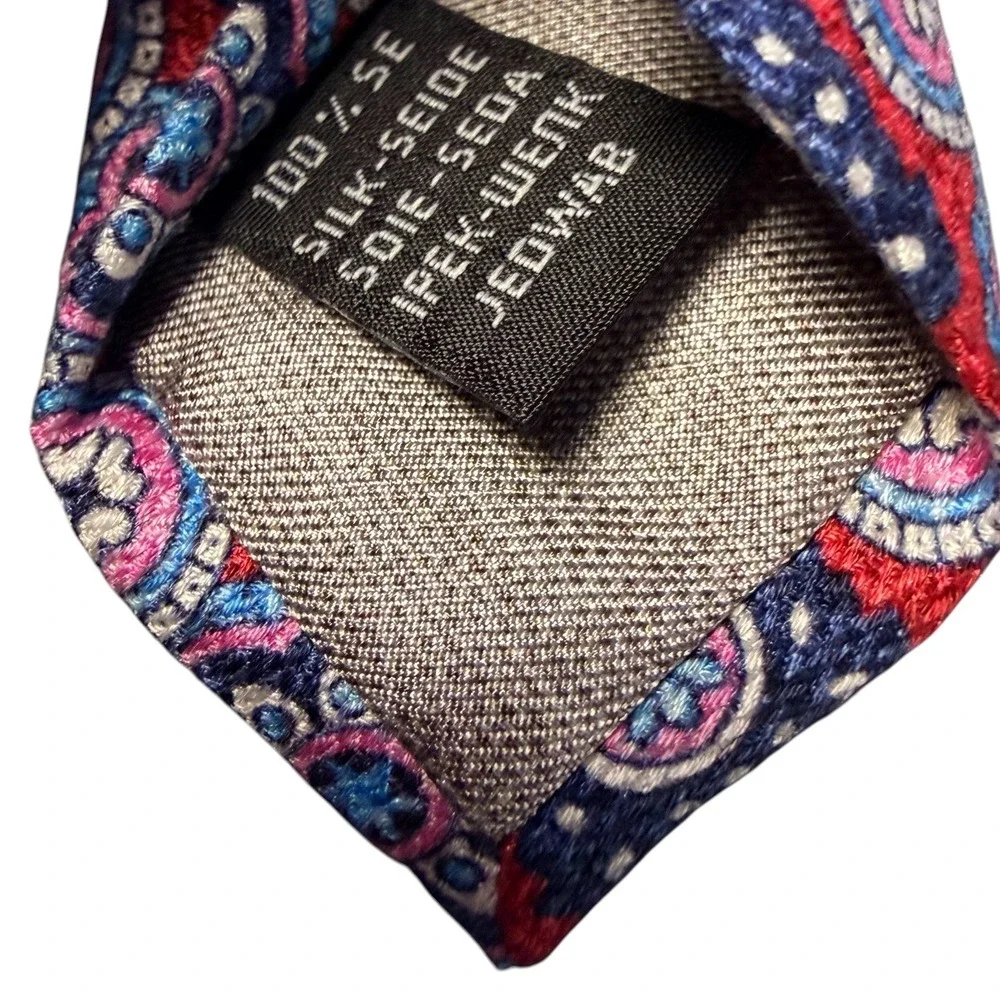 Edward Armah 100% Geo Silk Tie Red and Blue Pattern NWT